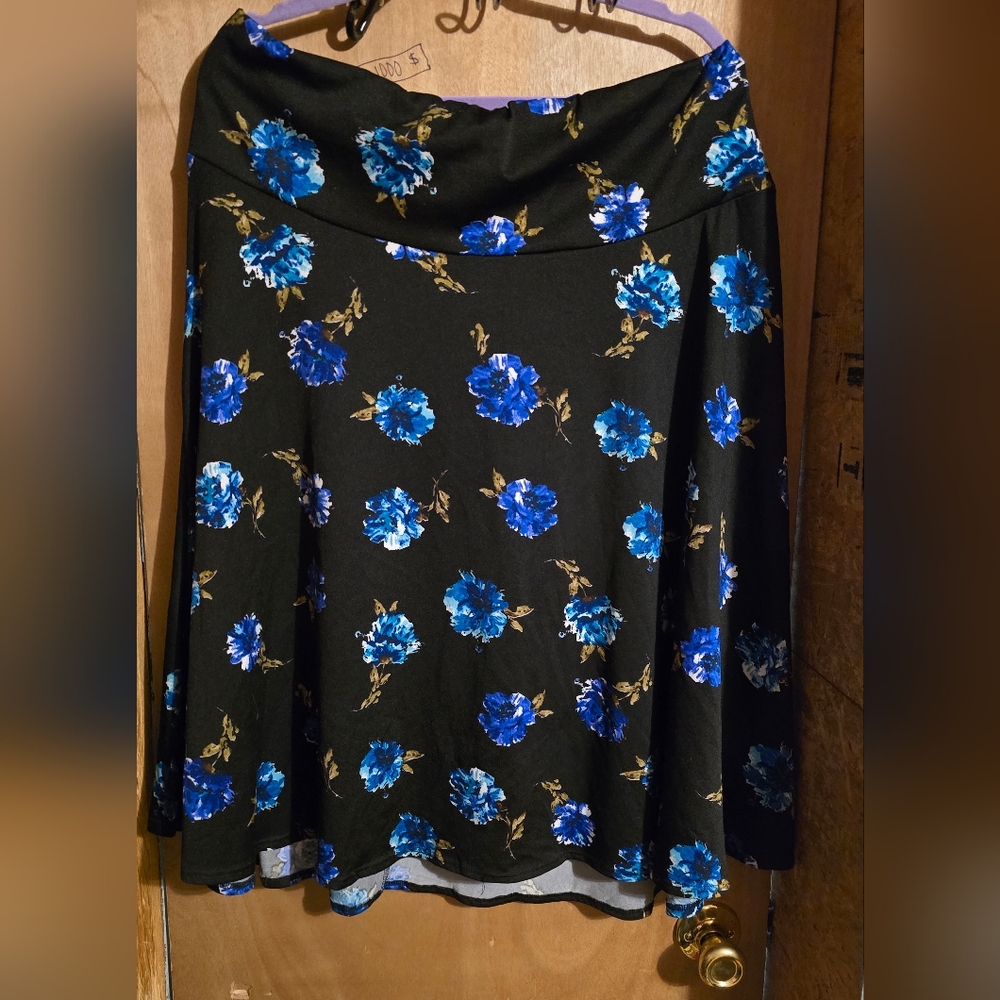Ashley Blue Floral Skirt with Blue and Gold Accents